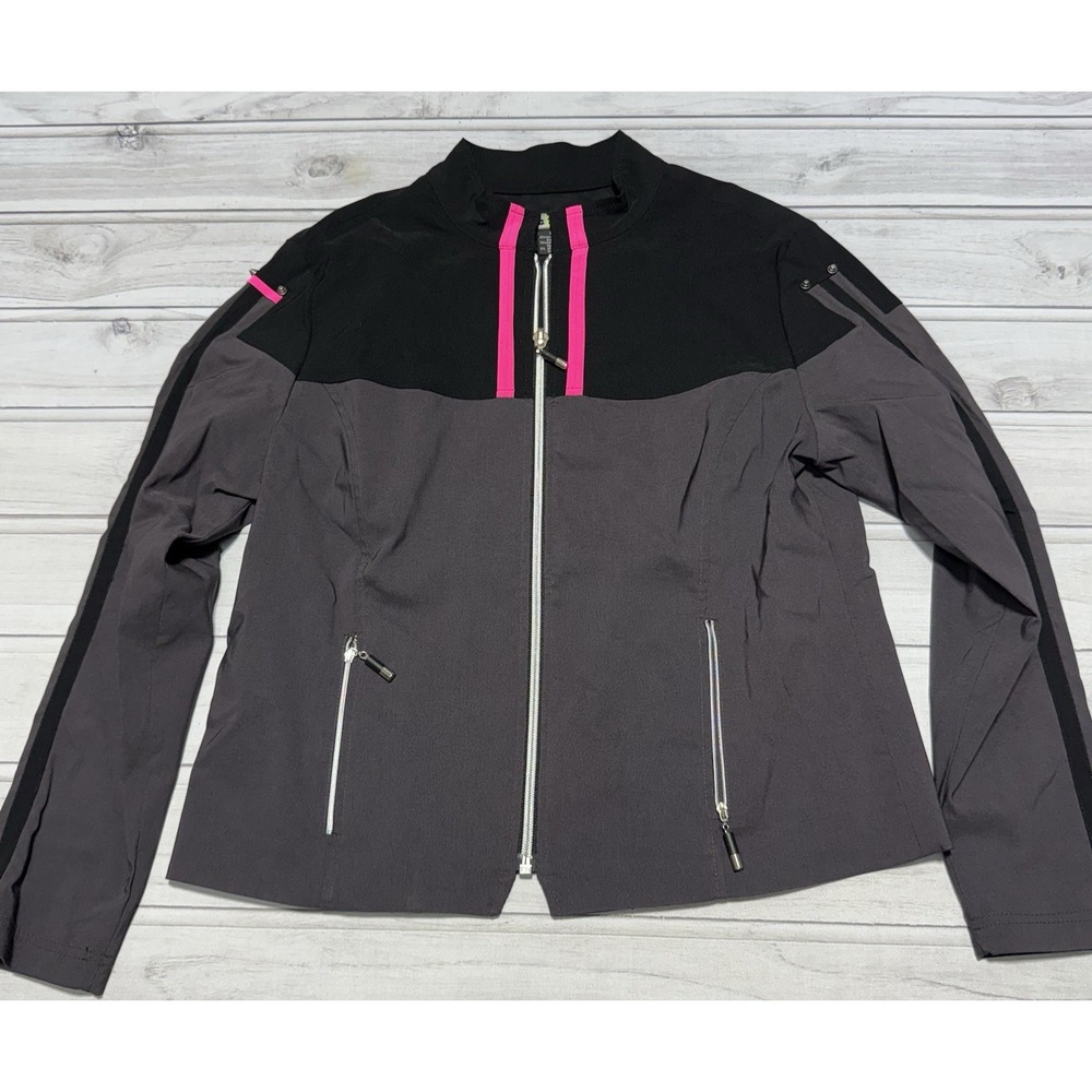 Jamie Sadock Jacket Women Medium Gray Golf Windbreaker Full Zip Colorblock 12601